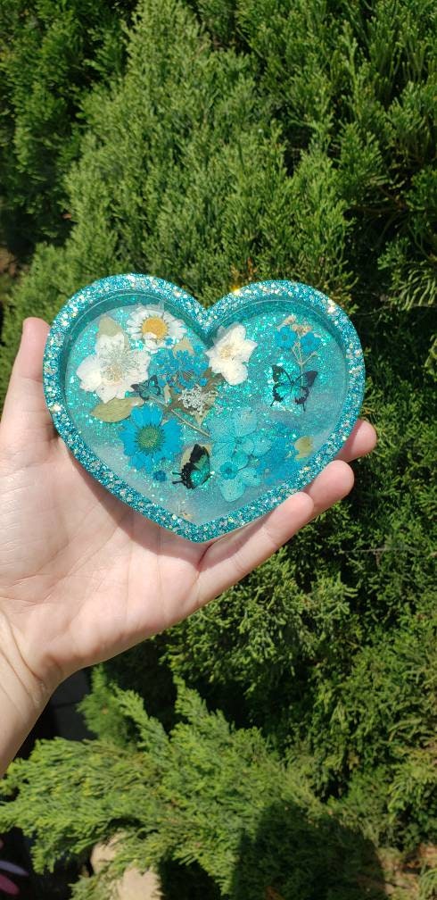 Beautiful flower and butterfly heart tray