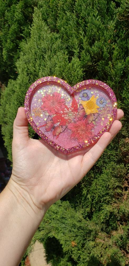 Beautiful flower and butterfly heart tray