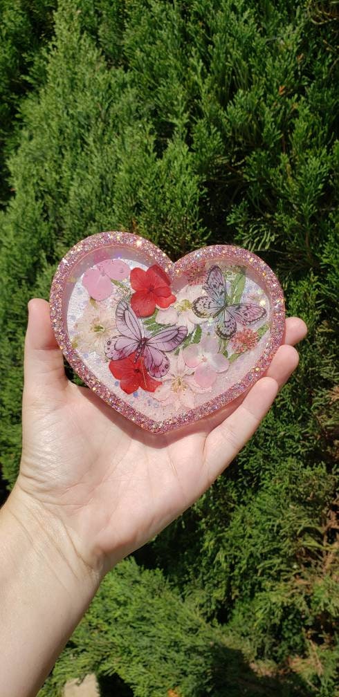 Beautiful flower and butterfly heart tray